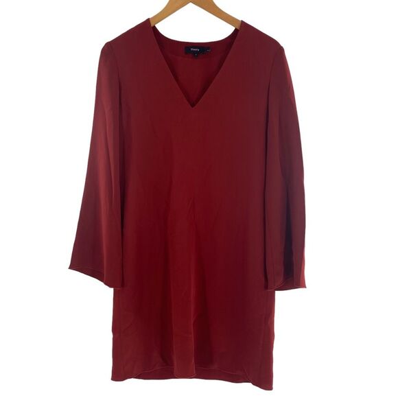 Theory Ulyssa Admiral Crepe Shift Dress Size S Brick Rust Red Bell Sleeve - Picture 2 of 12